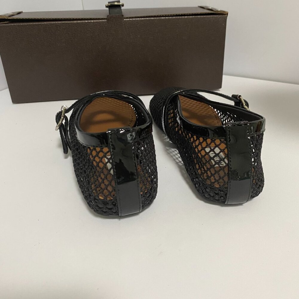Black and Silver Flats with Mesh Design and Ankle Strap - Picture 6 of 8